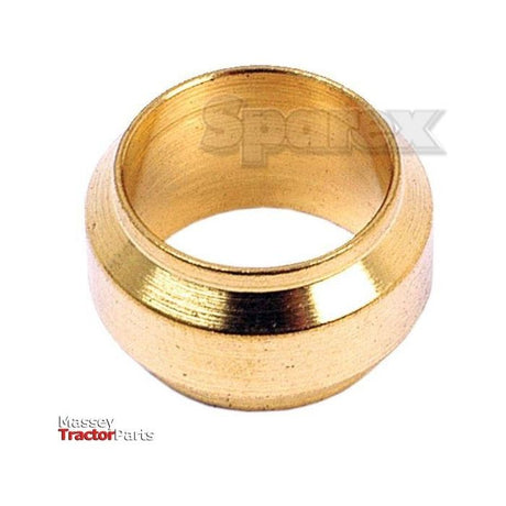 A Brass Fuel Line Olive Ø10mm (Sparex Part No.S.5140), commonly used in plumbing and mechanical applications, displayed against a white background with the Sparex logo and Massey Tractor Parts watermarked on the image.