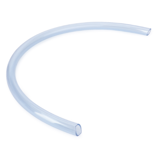A clear, flexible plastic tube is curved into a semi-circle against a white background, reminiscent of the iconic curves found in the Massey Ferguson - Breather Pipe - 740497M1 by AGCO.
