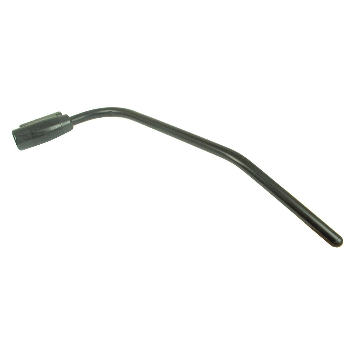 An Adjustable Mirror Arm, LH (Sparex Part No. S.51985), a black metal bar with a bend and a spring-loaded cylindrical attachment on one end, is shown isolated on a white background.
