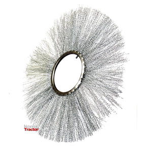 The Brush Section, measuring 559mm x 127mm and featuring flat, high-quality wire bristles radiating from a central ring, prominently displays the "Massey Tractor Parts" logo in the bottom left corner. It is compatible with both Sparex (Part No. S.59773) and Universal Tractors.