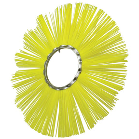 A flat type yellow circular wire brush, made by Sparex, features a metal center and radiating bristles with an outer diameter of 610mm and fits as S0080, part number S.59777.