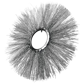 Introducing the Sparex Brush Section – a 610mm x 178mm flat wire brush with bristles radiating outward from a metal ring in the center, ideal for McConnel machinery maintenance. (Sparex Part No. S.59778)