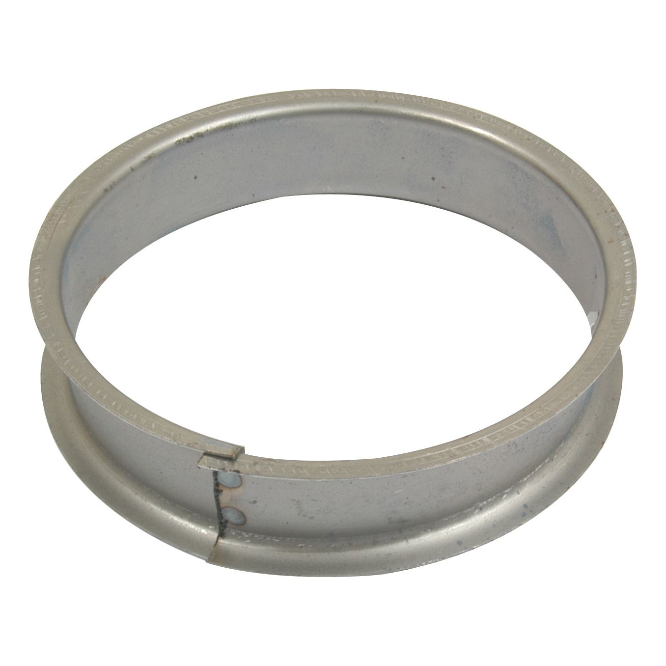 A circular metal band with a hinge on one side, typically used as a sealing or connecting component in various mechanical or industrial applications, such as the Sparex Brush Spacer Ø127mm (5'') x 30mm designed to fit S0033, available under Sparex Part No. S.59774.
