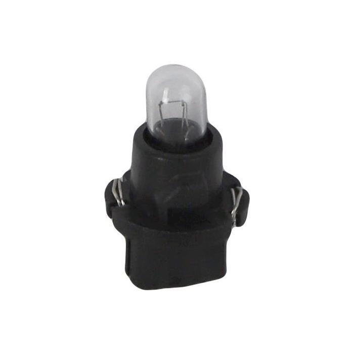 A small, clear light bulb with a black base and metallic connectors, the AGCO Massey Ferguson - Bulb Instrument Panel - 3600463M91 is suitable for Massey Ferguson 3000 Series tractors.