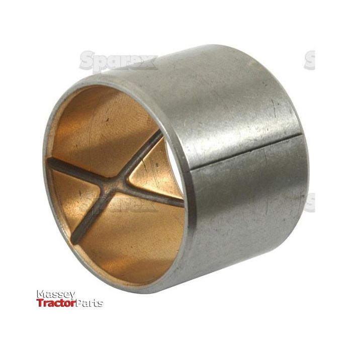 Silver cylindrical spacer component with a bronze interior and cross-braced design, labeled "Sparex Bush | Massey Ferguson Tractor Parts" at the bottom left.