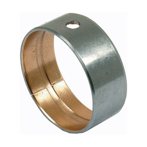 The Spindle Bush (Sparex Part No. S.57743) by Sparex is a metal cylindrical bushing featuring a small hole on one side and a visible interior seam, specifically designed for Case IH compatible applications like the Steering Bar Bush.