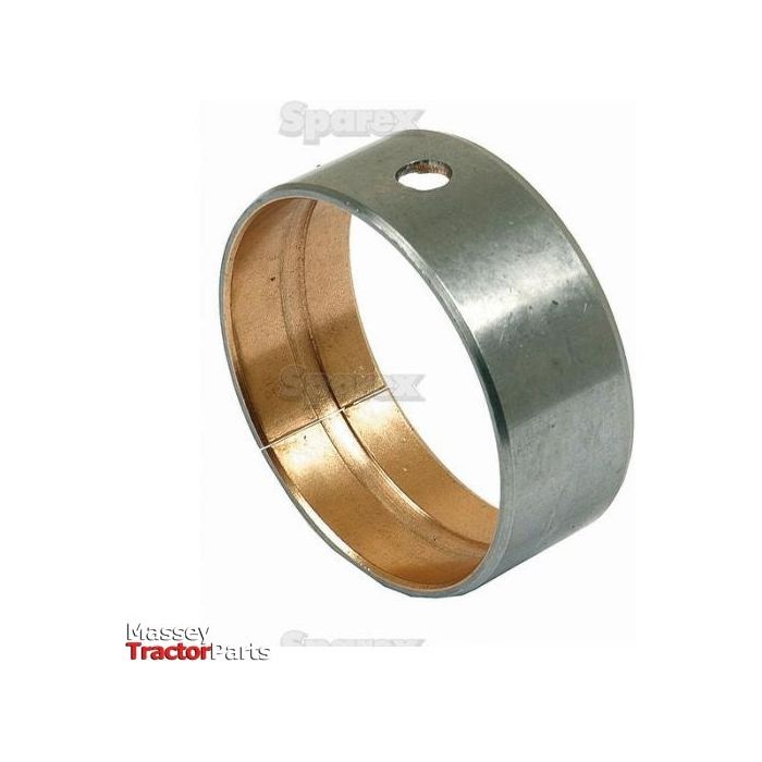 A cylindrical metallic spindle bush with an inner lining and a small hole on the outer surface, labeled "Massey Tractor Parts" and "Sparex," indicating its compatibility with Case IH equipment. The item is identified as Spindle Bush | Sparex Part No.S.57743.