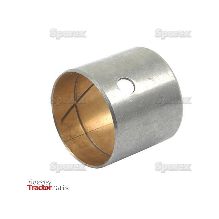 A metallic cylindrical bushing with an inner lining and a small hole on its side, labeled as the "Axle Pivot Pin Bush - S.57746." The background features a watermark with "Sparex." In the bottom left corner, it reads "Massey Tractor Parts, 50mm.