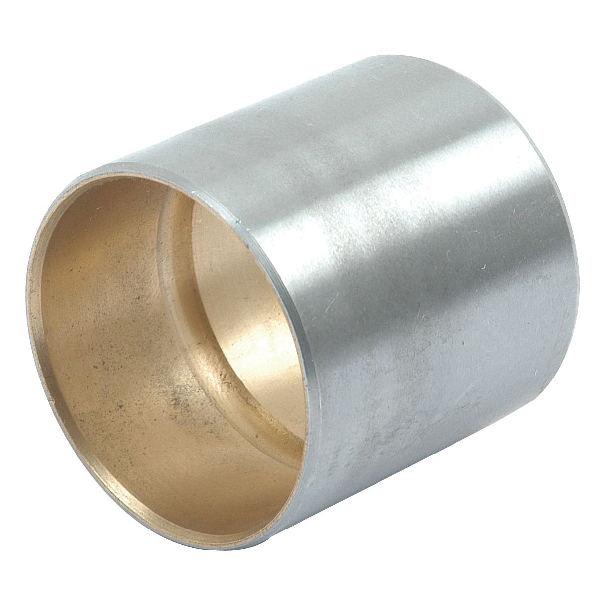 The Spindle Bush | Sparex Part No.S.58830 by Sparex is a cylindrical metal bushing with a smooth, shiny exterior and a hollow interior, ideal for use in John Deere machinery.