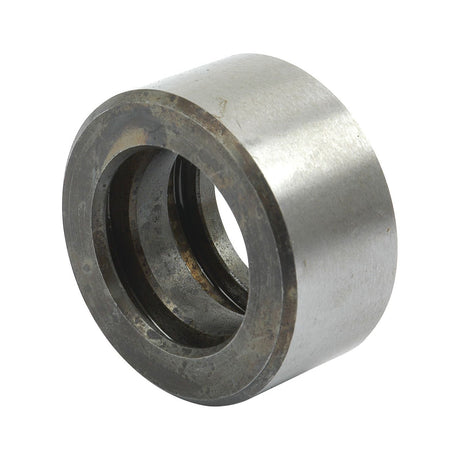 A cylindrical, metal bearing component with a hollow center and a groove on its outer surface. The Sparex Bush | Sparex Part No.S.58889, measuring 28mm, appears worn and slightly rusted, suitable for John Deere machinery.