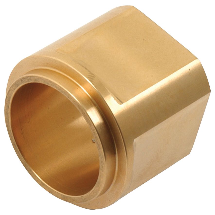 The Sparex Bush (Part No. S.60449) is a brass pipe fitting featuring a hexagonal shape and threaded interior, ideal for applications such as connecting to a P.T.O. Shaft in Massey Ferguson or Ford New Holland equipment.