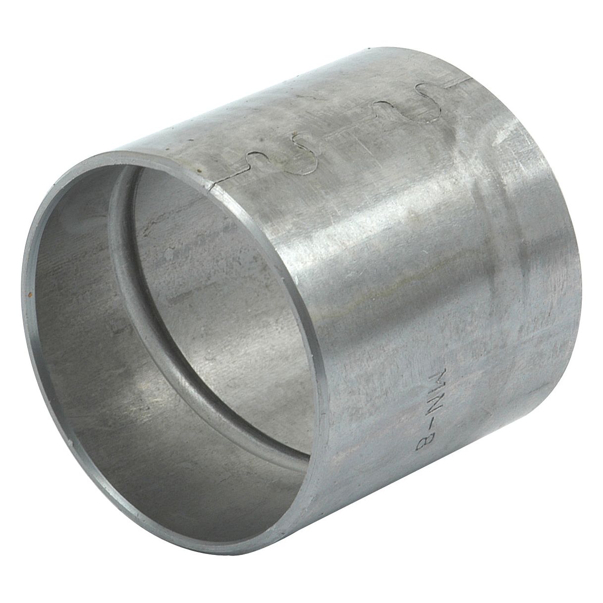 A metallic cylindrical coupling, silver in color and suitable for Ford/New Holland applications, featuring an engraved Sparex marking on the side, is identified as the Spindle Bush with Sparex Part No. S.65118.