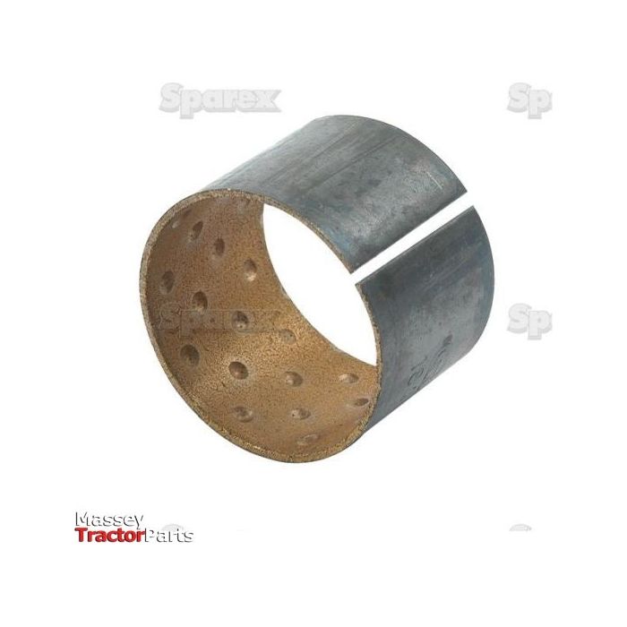Image of a cylindrical metal bushing with perforations. The background contains the words "Bush | Sparex Part No.S.40740," "Massey Tractor Parts," and "Ford New Holland.