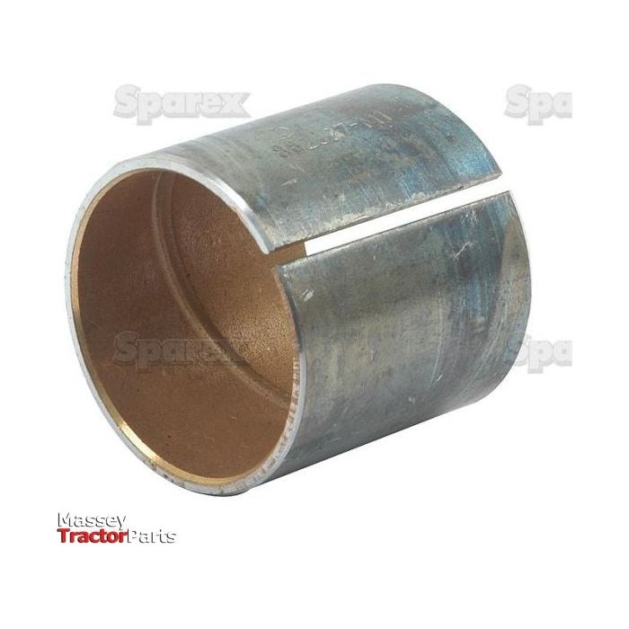 A metal cylindrical component with a slit running lengthwise is placed against a white background. The words "Sparex" and "Massey Tractor Parts" are visible in the image, indicating it might be the Spindle Bush (Sparex Part No.S.41484) compatible with Massey Ferguson models.