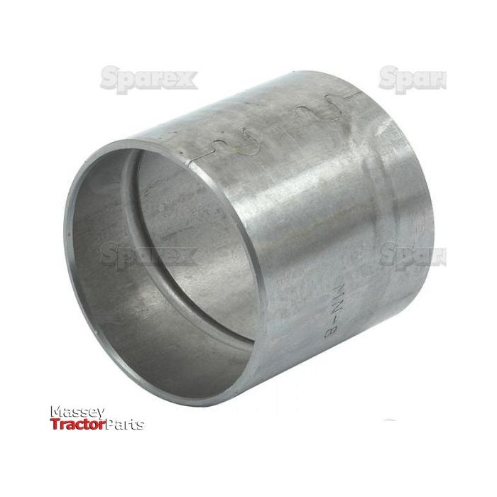 A hollow cylindrical silver metal part labeled "Spindle Bush | Sparex Part No.S.65118" and branded by Sparex. This Bush - Spindle piece is compatible with Ford / New Holland models and includes text markings "Massey Tractor Parts" and "Sparex.