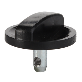 The AGCO Massey Ferguson - Button - 3302761M91 is a black plastic knob with a metal stem featuring a small hole near the tip. It has a rounded top and a flat base, and is designed specifically for Massey Ferguson 1000 Series tractor parts.