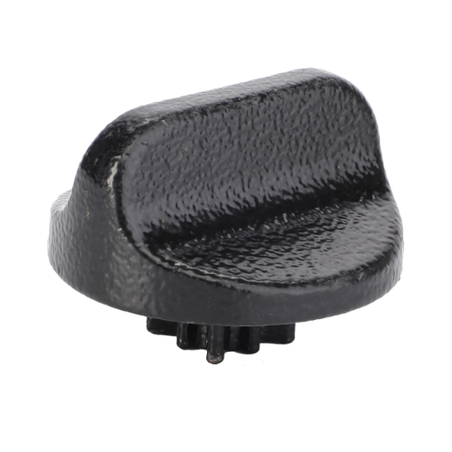 A close-up image of the Massey Ferguson - Button - 3781413M1 by AGCO. The black, textured plastic knob features a rounded, curved shape with a ribbed grip and small protrusions on the bottom for attachment.