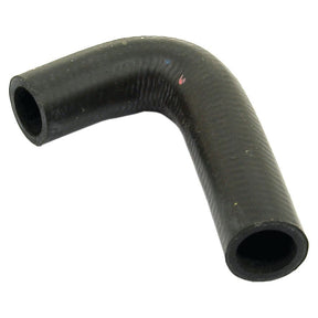 A Sparex Bypass Hose (Sparex Part No. S.41528) with an inner diameter of 21mm on both ends, featuring a black, 90-degree angled corrugated rubber design and a Massey Ferguson hose clip on a white background.
