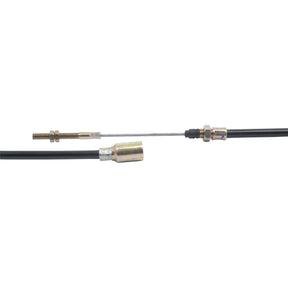 Image showing a close-up of the Trailer Brake Cable 1430 - 1640mm by Sparex (Part No.S.23222) with metal fittings and a threaded connector, displaying the precise cable length on a white background.