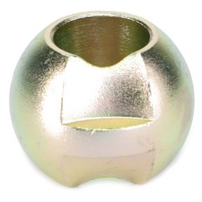 A metallic, spherical object with an open top and shallow grooves along its sides, reminiscent of the AGCO Massey Ferguson CAT 2 Lower Link Ball (part number 886429M1).
