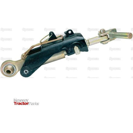 Close-up of a mechanical component with various metal parts, labeled as Sparex Automatic Bar Hole Stabiliser with Float Position - S.33166. Includes detailed specifications for optimal performance and suitable for a range of models.