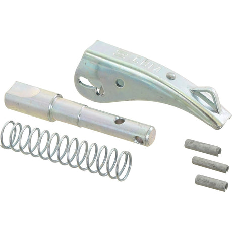 The Top Link Hook Repair Kit (Cat. 2) by Sparex, featuring a metal lever, a coil spring, a cylindrical shaft, and three small cylindrical rods, is displayed on a white background under Sparex Part No. S.33201.