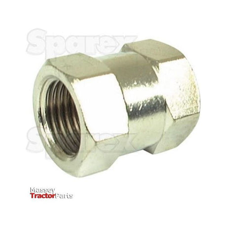 Close-up view of a hexagonal threaded metal nut on a white background, with "Sparex" watermark and "Massey Tractor Parts" text in the corners, showcasing the Female Coupling 1/4'' BSP - Agripak (Sparex Part No. S.27047).