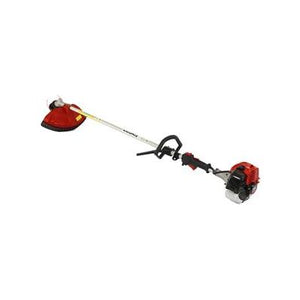 The Cobra PETROL BRUSHCUTTER (LOOP HANDLE) - COBC330C is a red and silver gas-powered string trimmer featuring a 33cc Cobra engine, a long straight shaft, and a black shield near the nylon head.