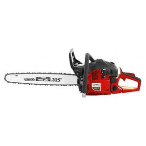 A red and black Cobra PETROL CHAINSAW (45CM BAR) COCS520 18 features an 18-inch bar and an Oregon Pro-Am .325-inch chain.