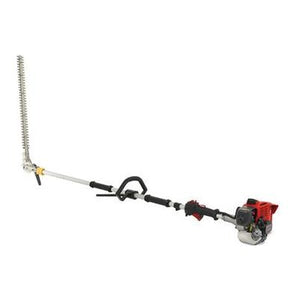 The Cobra petrol long reach hedgetrimmer (model COLRH270K) features the reliable Kawasaki TJ27E engine, an extended pole, and an adjustable cutting blade.