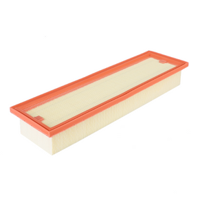 Rectangular air filter with an orange frame and pleated, off-white filtering material, ideal for AGCO's Fendt Cab Filter H816810140071.
