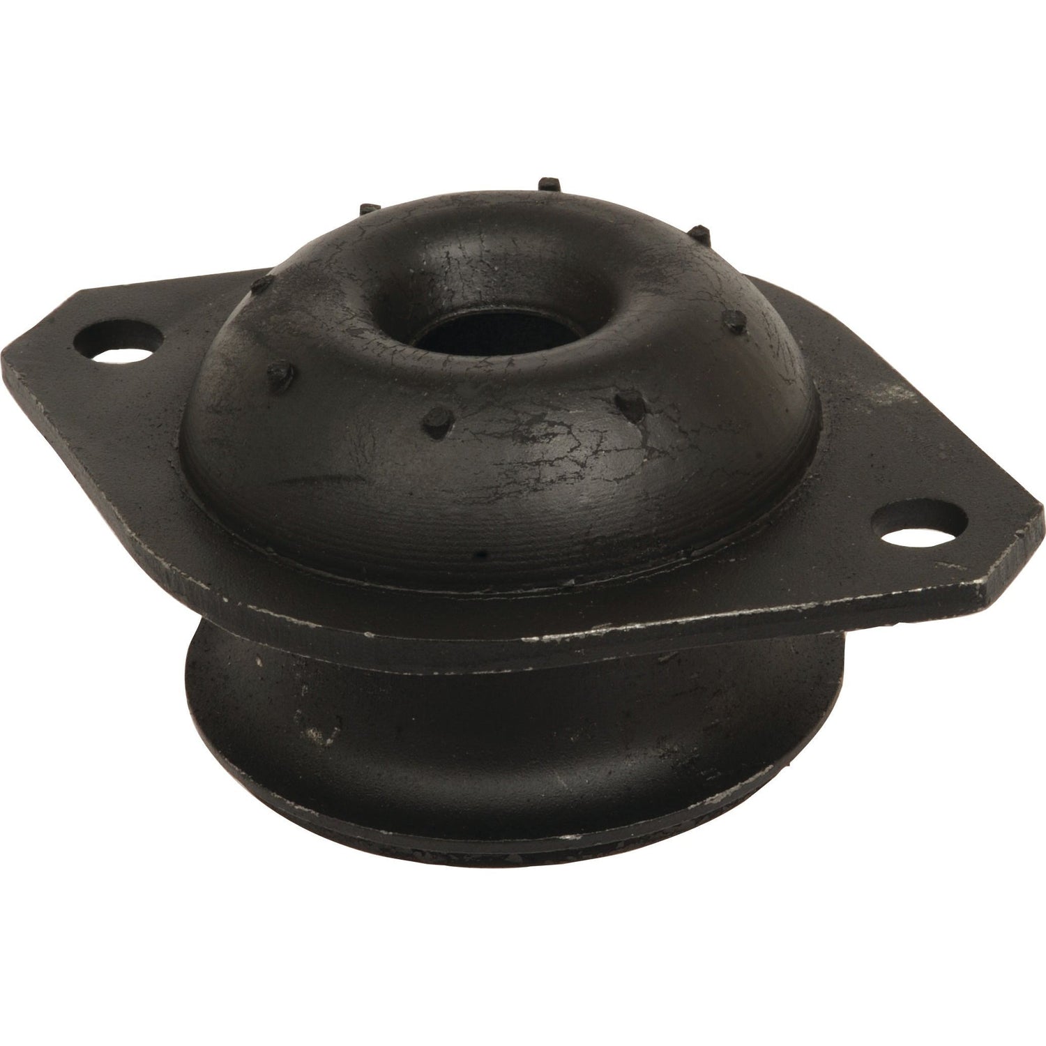 A close-up of the Sparex Cab Mount (Part No. S.107613) features a black rubber and metal construction with two bolt holes, typically used for suspension or engine mounting. This durable and reliable mount is also compatible with Case IH equipment, making it versatile for various applications.
