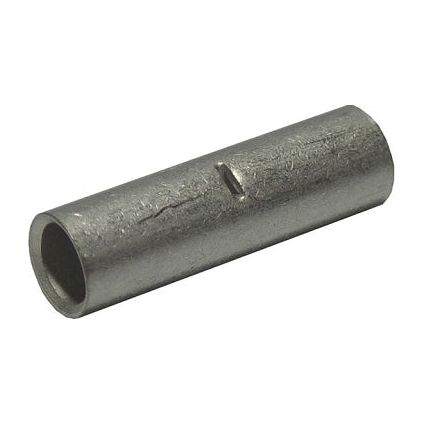 A close-up view of the Cable Connector - Non-insulated - S.28533 by Sparex, featuring a cylindrical metal design with a central notch, suitable for various applications.