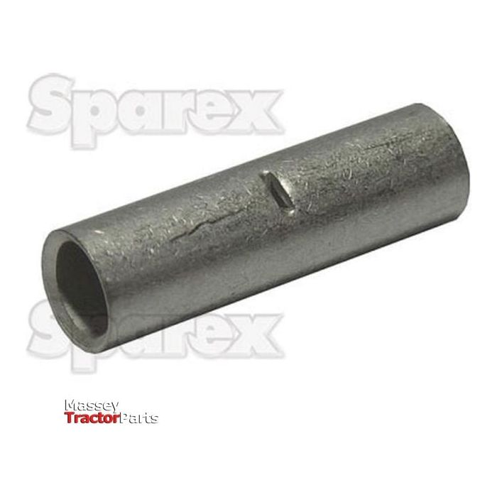 A cylindrical metal component with a hole through its length, pictured against a white background displaying the text "Sparex" and "Massey Tractor Parts". This versatile product, the Cable Connectors - Non-insulated - S.28534 by Sparex, ensures compatibility and reliability for your machinery.