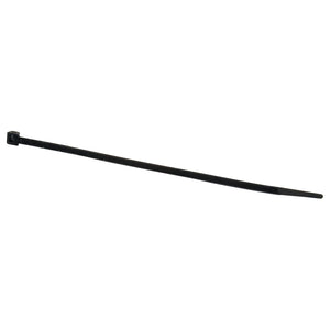 A Sparex Cable Tie - Non Releasable, 200mm x 4.8mm (Sparex Part No. S.5977) in black, features a ratcheting mechanism on one end for bundling or securing cables and objects.
