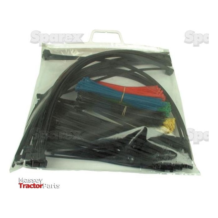 A clear plastic bag containing a variety of colored and black non-releasable cable ties in assorted lengths (270-540mm x 4.8-13.1mm), labeled with "Sparex" and "Cable Tie - Non Releasable, Sparex Part No.S.56697.