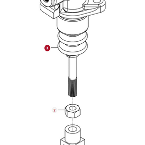 Illustration of a mechanical assembly featuring genuine AGCO parts, including a labeled bolt (3), nut (2), and other components from the Massey Ferguson Brake Master Cylinder Booster - 6299532M91.