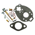 A Sparex Part No.S.66446 Carburettor Repair Kit, featuring an assortment of components including gaskets, screws, a needle valve, O-rings, and springs, displayed on a white background; perfect for maintaining your Massey Ferguson machinery.