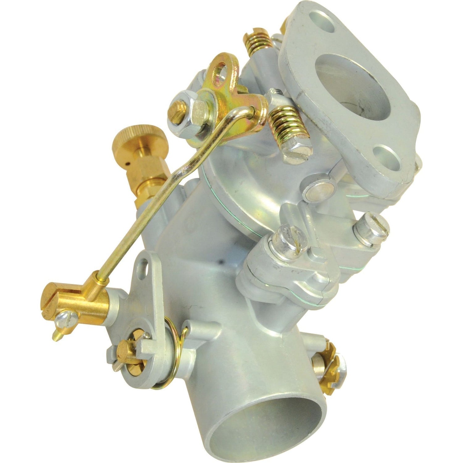 A close-up of a metal carburetor component featuring various bolts, connectors, and a throttle linkage mechanism, with particular attention to the Sparex Carburettor Gasket (Sparex Part No.S.43654) used in the Zenith 24T2 model.