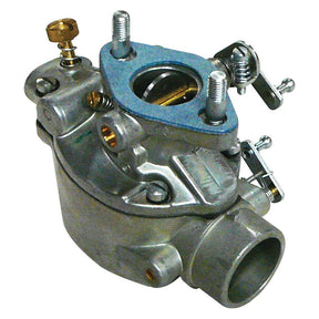 A metal carburettor featuring various screws and bolts, designed for controlling the air-fuel mixture in an internal combustion engine, compatible with Ford / New Holland models. Sparex part number S.69196.