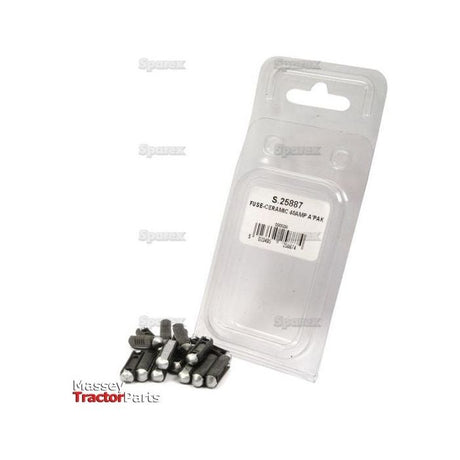 A package of fifteen fuses labeled "Ceramic Fuse 40 Amps 15 pcs. Agripak" with text "Sparex" and "Sparex Part No.S.25887" in the background, showcasing an Agripak design.