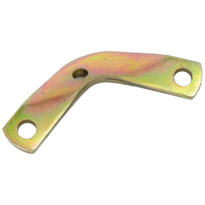 The Stabiliser Bracket (Sparex Part No.S.66511) from Sparex is a metal bracket with an angled design, featuring two circular holes on each end for mounting purposes, and is often used as a Check Chain Anchor in Ford/New Holland machinery.