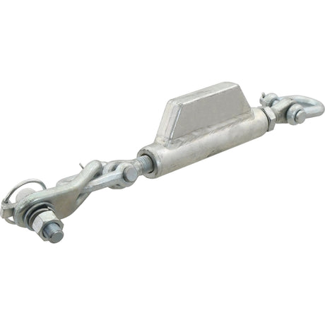 The Stabiliser Chain - D-Shackle Ø13mm - Thread Ø16mm - Min. Length: 431mm - 3/4 UNC, Sparex Part No. S.3318, is a robust tensioning device equipped with eye and hook ends designed for adjusting tension in cables, rods, and various other systems. This product is part of the Sparex range and ensures reliable performance when used with compatible components.

