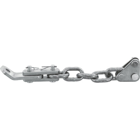 A Sparex Check Chain with 9 links and a hole diameter of 12.5x40mm, featuring a mechanical locking component on one end and a metal bracket attached to the other end, compatible with Massey Ferguson tractor parts (Sparex Part No.S.42072).
