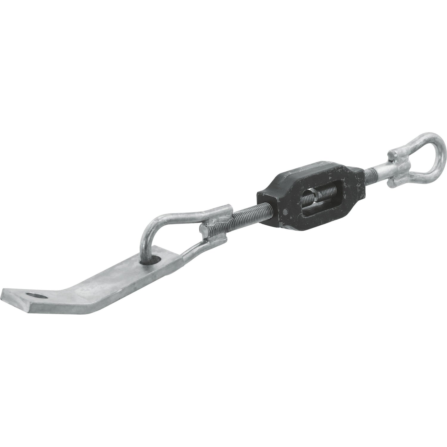 Introducing the Sparex Stabiliser Chain (Sparex Part No. S.60291), a metal turnbuckle featuring hook and eye ends with an L-shaped bracket on one side, perfectly suited for Ford New Holland applications.