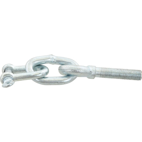 The Sparex Check Chain with 3 Links and Hole Ø, part number S.62497, features threaded ends and loops designed for adjusting tension in ropes, cables, and other tensioning systems. It is compatible with Sparex components for enhanced reliability.
