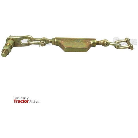 Image of a metal turnbuckle with attached end fittings, labeled "Sparex Stabiliser Chain (D-Shackle Ø13mm - Thread Ø19mm - Min. Length: 495mm - 3/4 UNC | Sparex Part No. S.3284)," suitable for Ford / New Holland models.