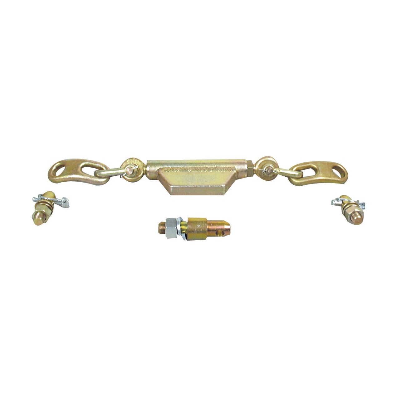 The Sparex Stabiliser Chain, featuring a pin diameter of 19mm, a thread diameter of 16mm, and a minimum length of 360mm with a 3/4 UNC thread specification (Sparex Part No. S.41040), is shown isolated on a white background. Ideal for use in Massey Ferguson machinery, this component provides secure and reliable connections.
