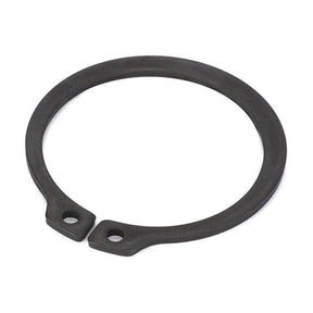 The AGCO Massey Ferguson - Circlip - 339820X1 is a black, circular retaining ring with two small holes at the ends, designed primarily for mechanical applications to secure components on a shaft or in a housing. It is ideal for use in Massey Ferguson 100 Series tractor parts.