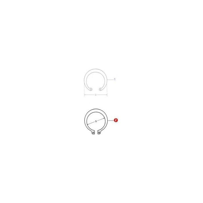 Technical drawing of a circular component with two small holes, depicted in two views: top and side. One dimension, 46.2mm, is labeled with an arrow pointing to one of the holes, indicating space for an AGCO Massey Ferguson Circlip External 46.2mm (Part Number: 391129X1).
